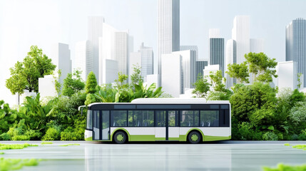 Obraz premium City Bus Parked in Front of a Skyline with Greenery