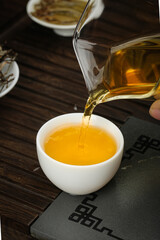 Biluochun Green Tea Pouring Ceremony - Traditional Chinese Tea Culture with Glass Teapot and White Cup