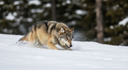 Fototapeta premium Gray wolf in snowy forest