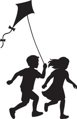 Children Playing with Kite Silhouette – Childhood Fun Vector