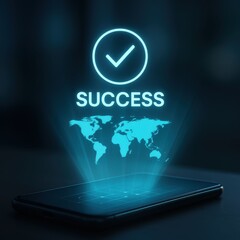 Fototapeta premium Futuristic Smartphone Projecting a Glowing Blue Hologram of Global Success.