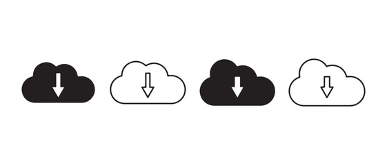 Cloud download icon set. isolated on white background for data transfer concept.