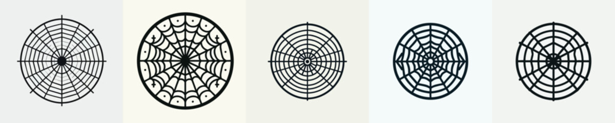 Circle Spider Web Vector Collection – Minimal Creepy Cobweb Halloween Design Icons