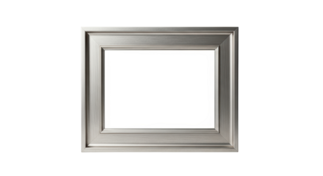 Isolated silver-colored frame, classic rectangle for art, photography or text insertion