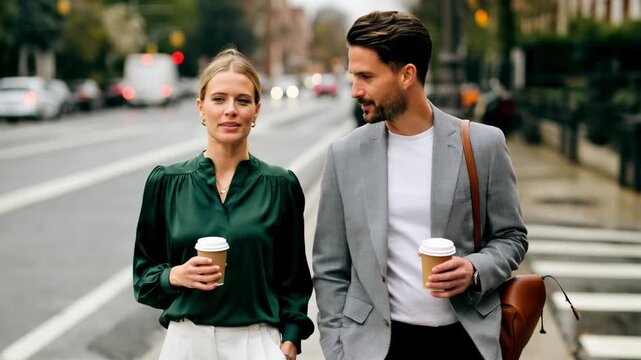 As they return from their break, holding cups of coffee in their hands, colleagues discuss work