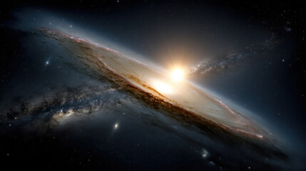 Galaxy spiral arm with bright star formation cosmic dust nebula
