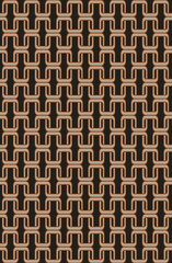 Seamless geometric pattern with interlocking chain link shapes in brown and beige. Modern abstract retro background design from the 70s for wallpaper, textile, or fabric. Bold graphic lattice.