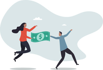 People carry money dollar banknote metaphor of capital, salary or income, wages to pay and purchase value, banking and investment,about a man and his life.