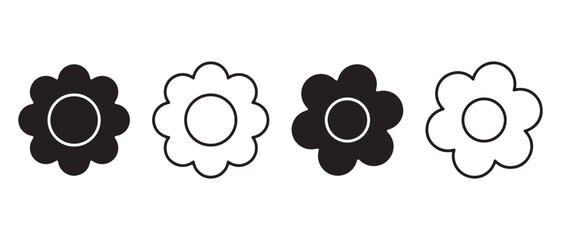 Flower vector icon set. isolated on white background, outline and glyph style.