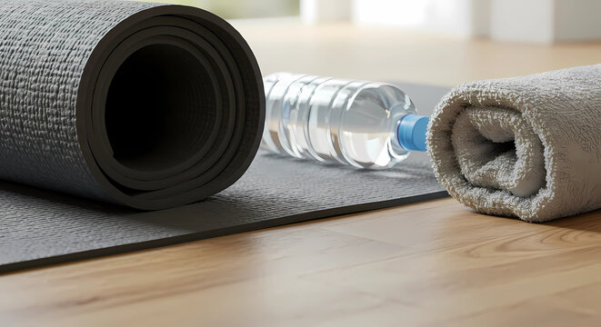 Ready for your fitness journey? This scene sets the stage for a productive workout with essential gear. Inspire action and healthy habits for a balanced lifestyle.