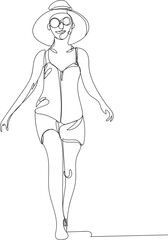 Woman Walking in Summer Outfit  line art Style