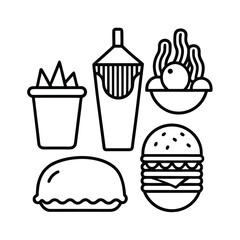 fast food icons set burger fries drink chicken  
