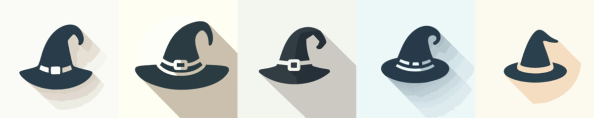 Flat Witch Hat Vector Icons – Halloween Magic Hats Collection