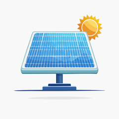 Illustration of a solar panel with a sun in the background, representing renewable energy and sustainability.