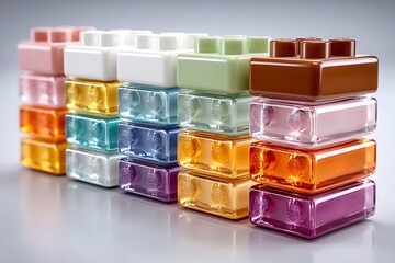 Fototapeta premium Stacked multicolor toy bricks arrangement high resolution picture