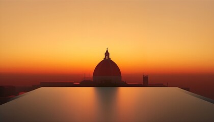 Obraz premium Abstract Minimalist Scene Featuring Sunset Cityscape Silhouettes