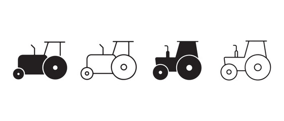 Tractor icons set. isolated on white background in black and white colors.