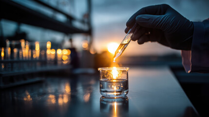 Fototapeta premium Hand holding glowing test tube in laboratory setting
