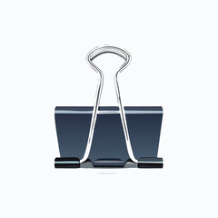 A dark grey binder clip, metallic, isolated on white.