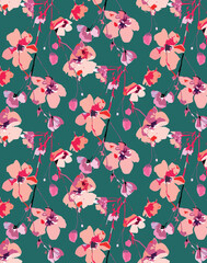seamless pattern with pink flowers