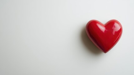 Fototapeta premium Glossy red heart with velvety texture, floating in white space, symbolizing romance and passion