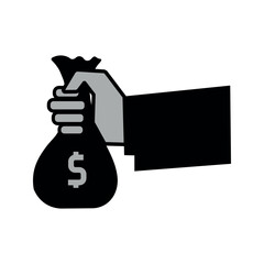 Hand holding black money bag with dollar sign vector