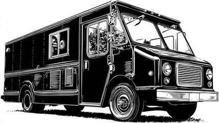 Black commercial food truck illustration