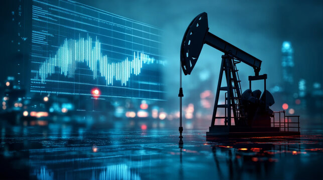 Oil Pump Jack with Financial Graphs