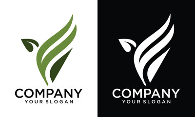 Creative V Leaf Logo Vector. V Nature Logo