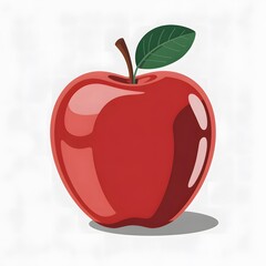 Illustration of a shiny red apple with a green leaf isolated on white background, a symbol of health and natural goodness