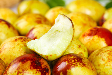 Fresh Jujube Fruits with Sliced Piece Showing White Flesh - Natural Healthy Asian Snack
