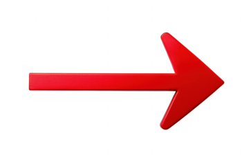 Vibrant red arrow pointing right on transparent background demonstrating direction and movement