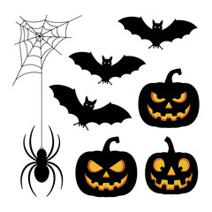 Spooky Halloween Graphic Elements Vector Pumpkin Bats and Spider