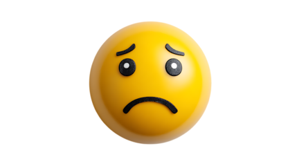 Sad yellow emoji face isolated on transparent background