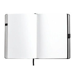 Open blank notebook with black cover and ribbon markers
