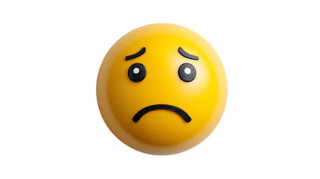 Sad yellow emoji face isolated on transparent background