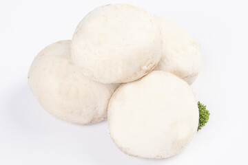 Fresh White Button Mushrooms Studio Shot on White Background - Delicious Edible Produce Photography