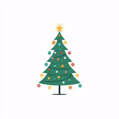 A bright and cheerful cartoon-style Christmas tree adorned with colorful ornaments, symbolizing the spirit of holiday celebration and family warmth.