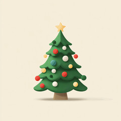 Fototapeta premium A bright and cheerful cartoon-style Christmas tree adorned with colorful ornaments, symbolizing the spirit of holiday celebration and family warmth.
