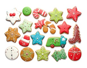 Collection of various colorful Christmas cookies isolated on white background.Christmas cookies