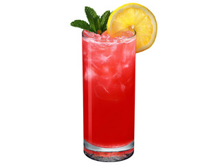 Refreshing red cocktail with lemon and mint garnish, Isolated On White, Png Transparent