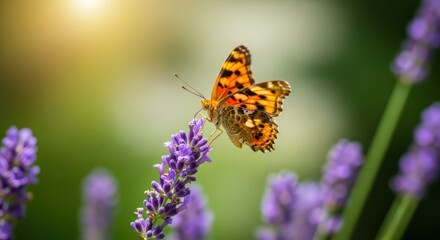 Obraz premium Orange-brown butterfly on lavender
