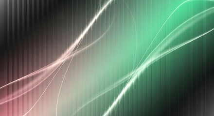 Abstract glowing light streaks and waves in vibrant green and pink against a dark textured background