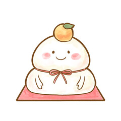 Cute Kagamimochi Character Watercolor Illustration / かわいい鏡餅キャラクター水彩イラスト（スマイル）
