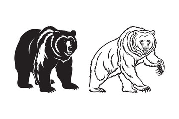 Two bears one black silhouette other line drawing