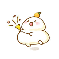 Naklejka premium Cute Kagamimochi Character with Party Popper / クラッカーを持ったかわいい鏡餅キャラクター