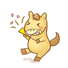 Cute Horse Character with Party Popper / クラッカーを持ったかわいい馬キャラクター
