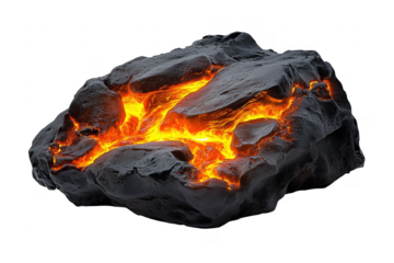 Glowing molten rock core isolated against a transparent background with fiery magma