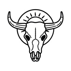 retro color buffalo skull with sunset cow head 