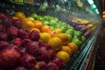 Fresh fruits with water mist
